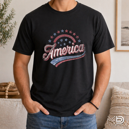 Vintage America Patriotic Shirt | Retro USA Graphic Tee | Distressed Red White Blue Independence Day Shirt