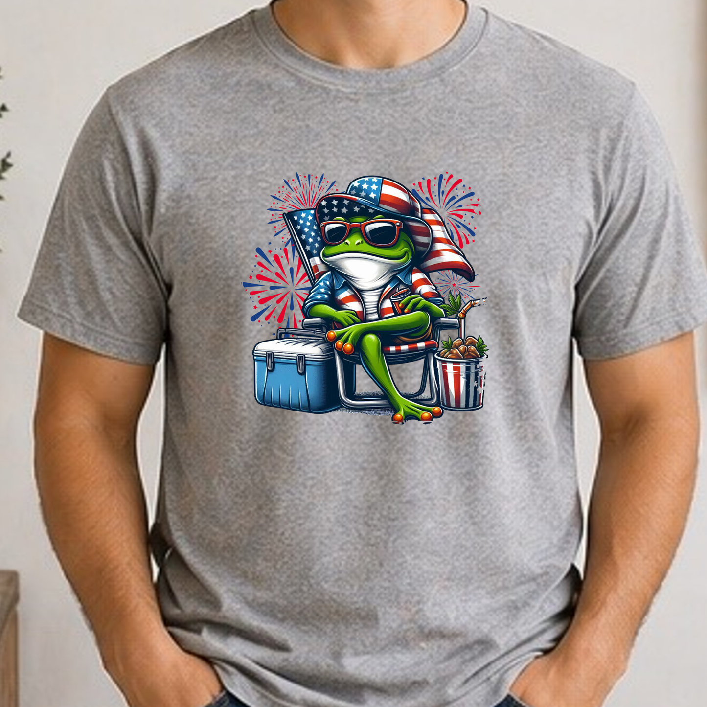 Patriotic Beach Frog Shirt | Funny Fourth of July Frog Tee | Red White Blue Summer Graphic Shirt