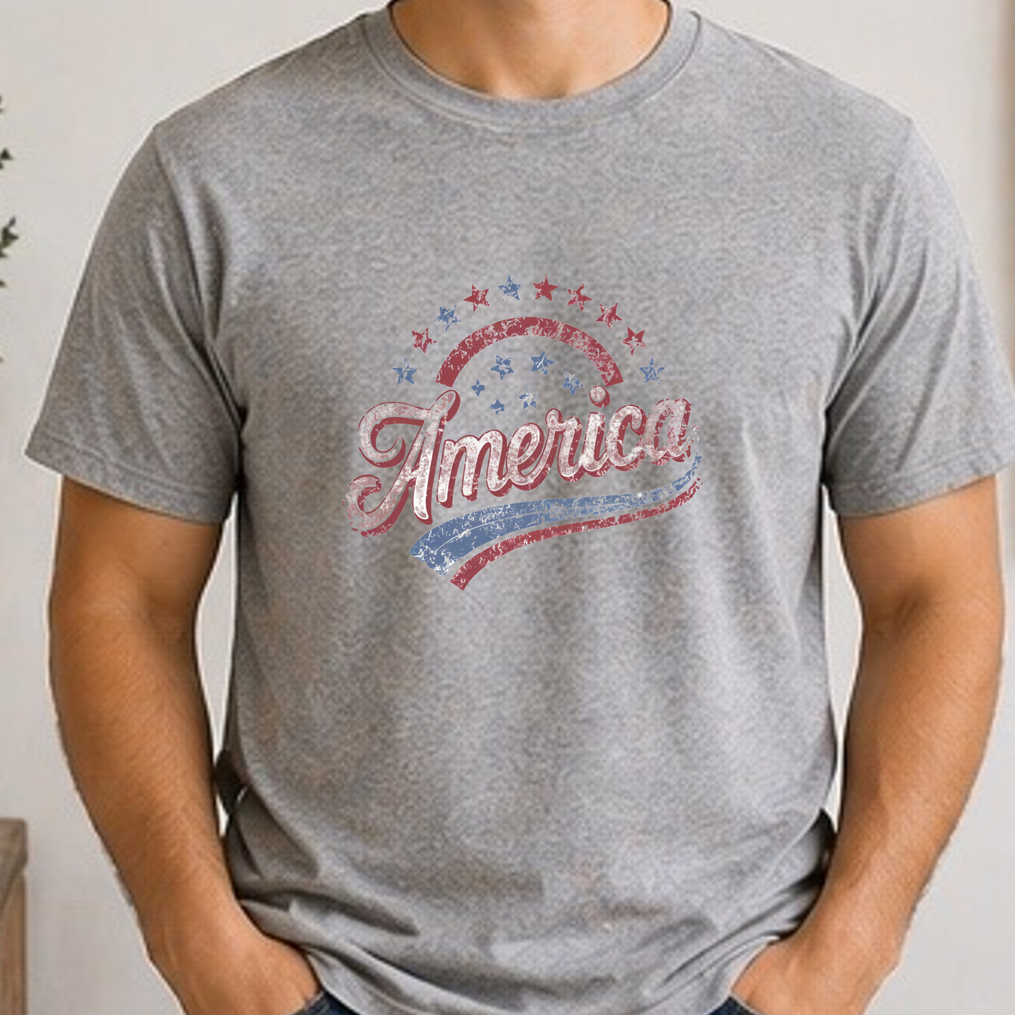 Vintage America Patriotic Shirt | Retro USA Graphic Tee | Distressed Red White Blue Independence Day Shirt