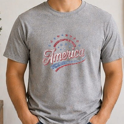 Vintage America Patriotic Shirt | Retro USA Graphic Tee | Distressed Red White Blue Independence Day Shirt