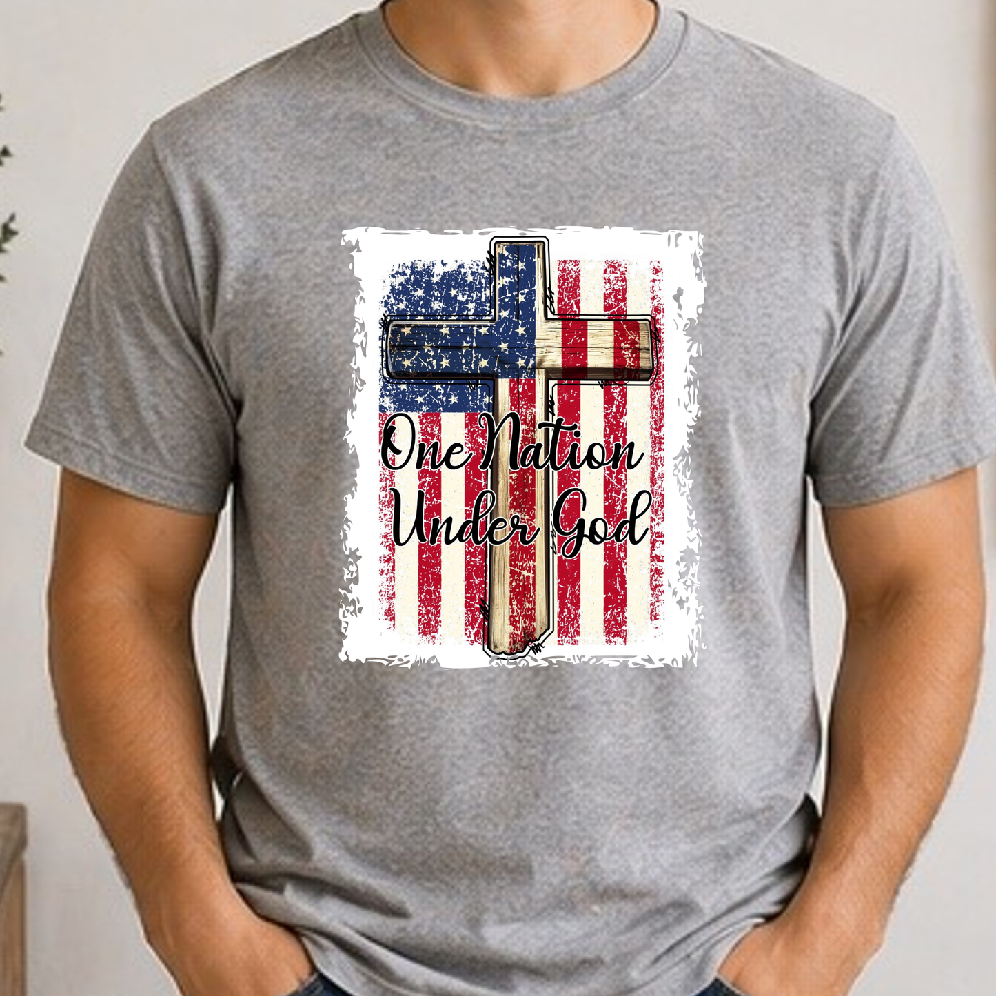 One Nation Under God Patriotic Christian Shirt | American Flag Cross Graphic Tee | Faith & Freedom Shirt