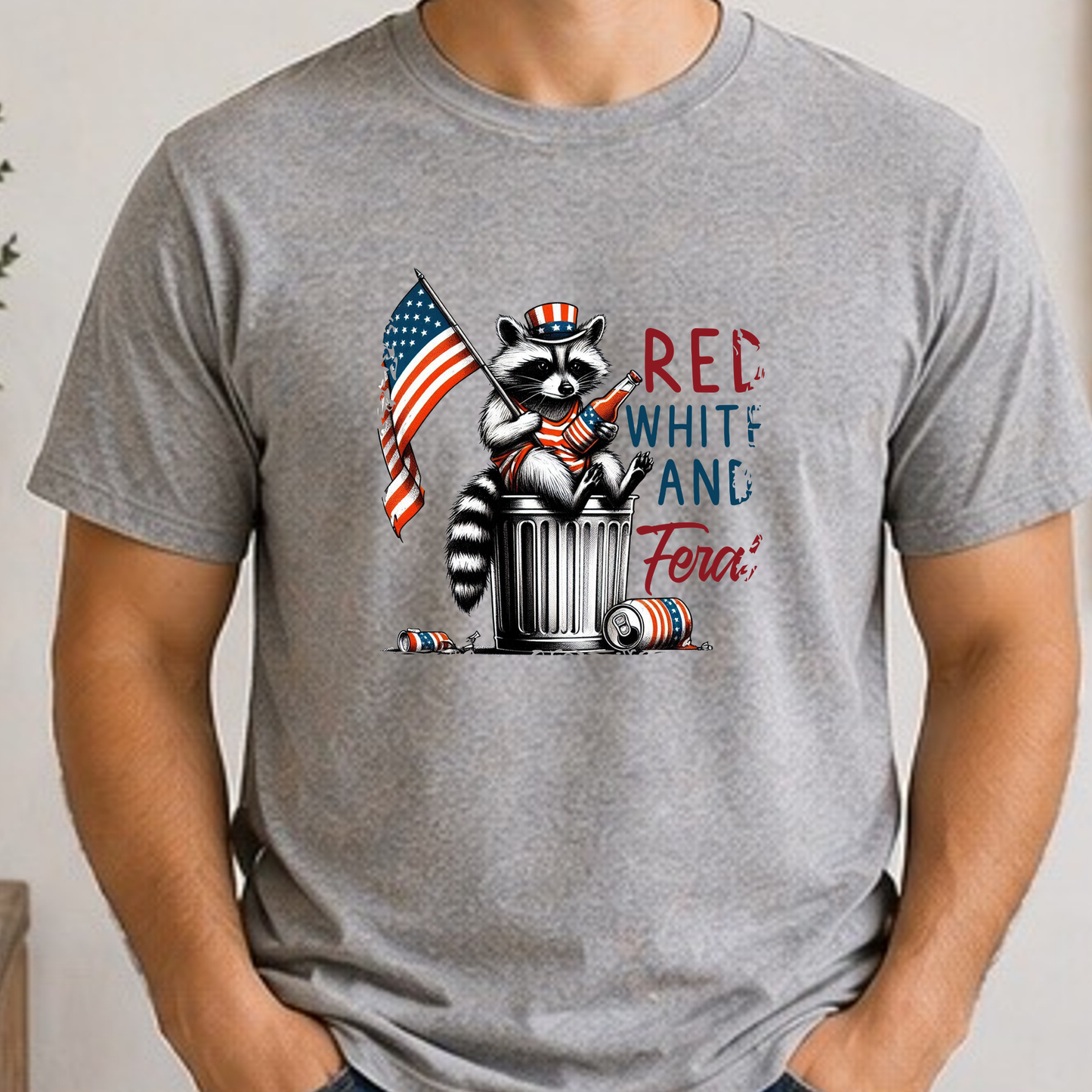 Red White & Feral Raccoon Shirt | Funny Patriotic Trash Panda Fourth of July Tee