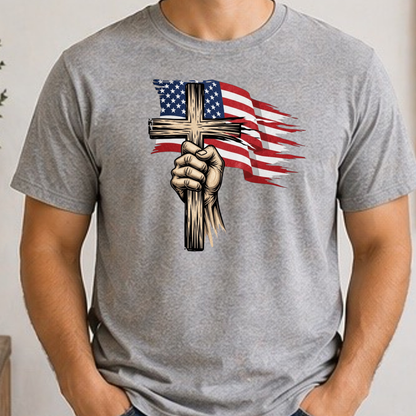 Patriotic Cross Shirt | Christian American Flag Cross Tee | Faith & Freedom Graphic T-Shirt
