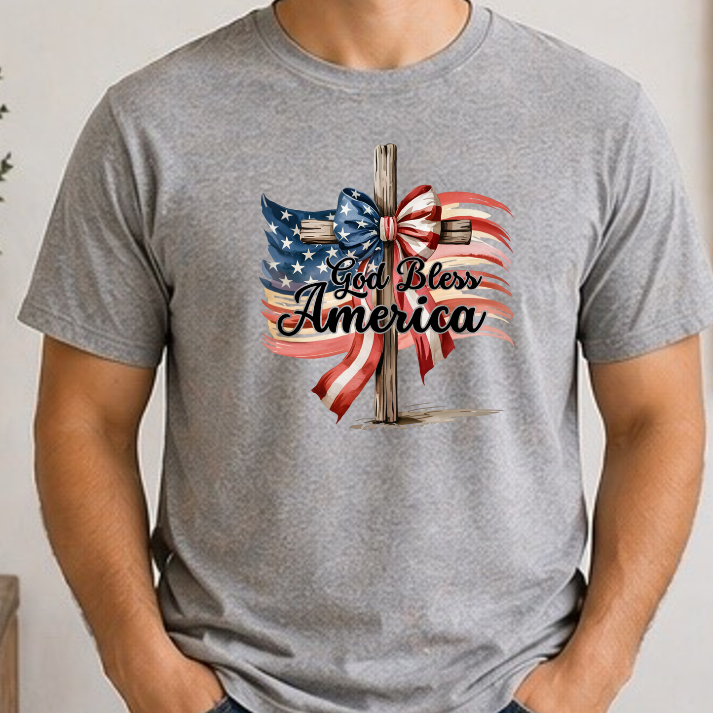 God Bless America Cross Shirt | Patriotic Christian Cross Tee | Faith & Freedom Graphic T-Shirt