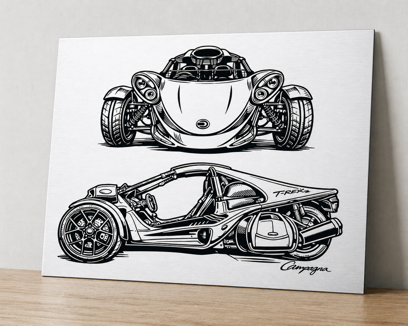 T-REX Campagna Dual View Canvas & Metal Print – Automotive Line Art Wall Art