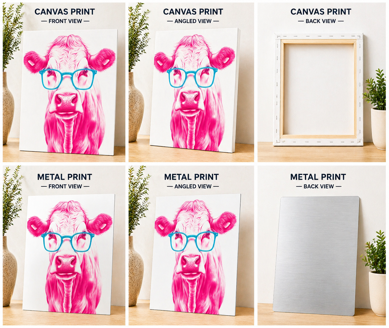 Pink Cow Pop Art Canvas & Metal Print – Modern Farmhouse Statement Wall Art