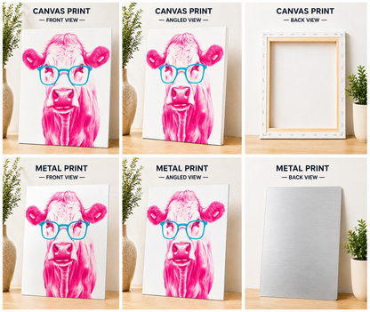 Pink Cow Pop Art Canvas & Metal Print – Modern Farmhouse Statement Wall Art