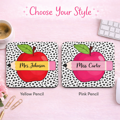 Personalized Teacher Mouse Pad - Teacher Dalmatian Pink Apple