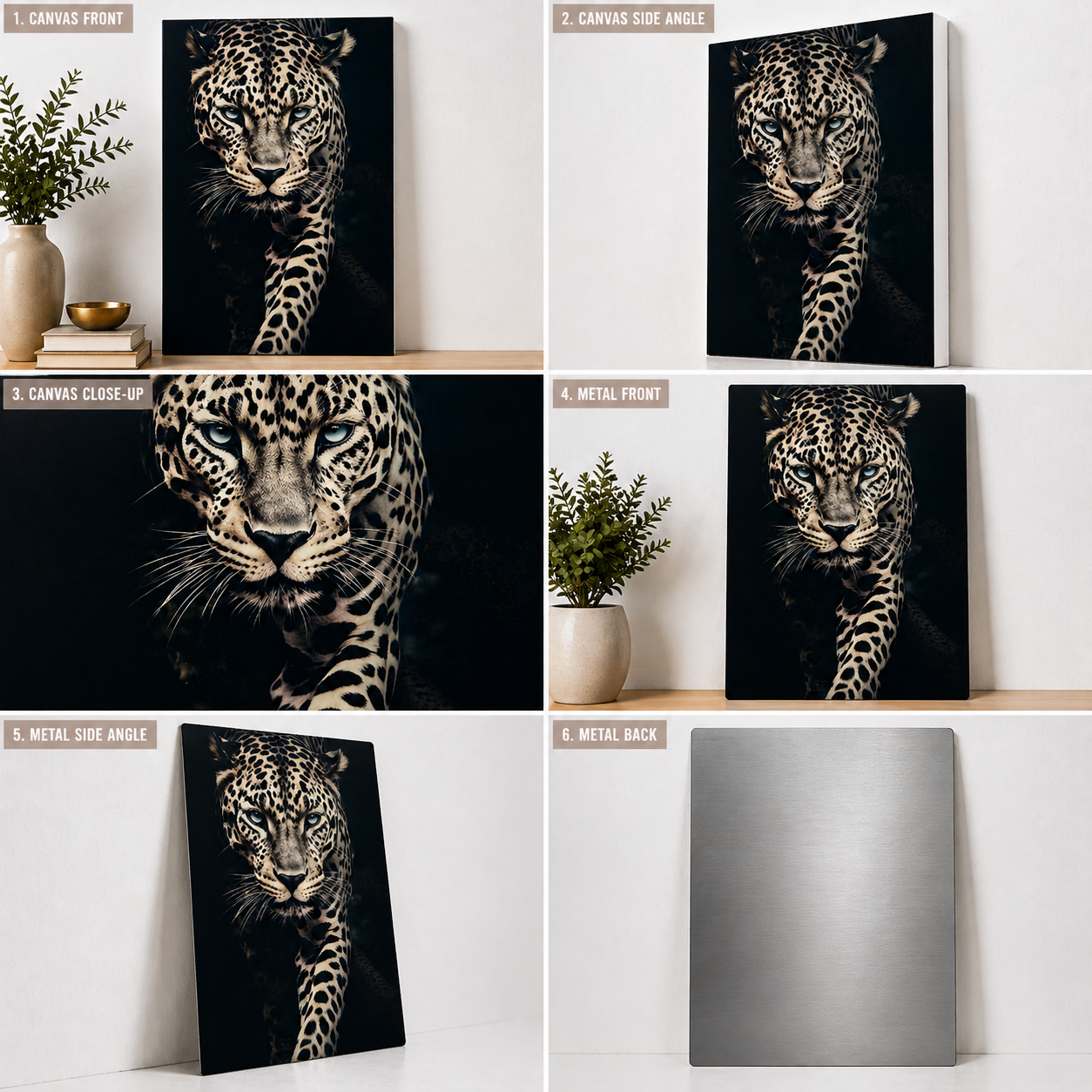 Leopard Portrait Canvas & Metal Print – Dramatic Black & White Wildlife Wall Art