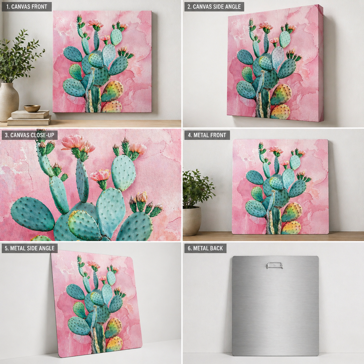 Pink Prickly Pear Cactus Canvas & Metal Print – Southwest Desert Wall Art