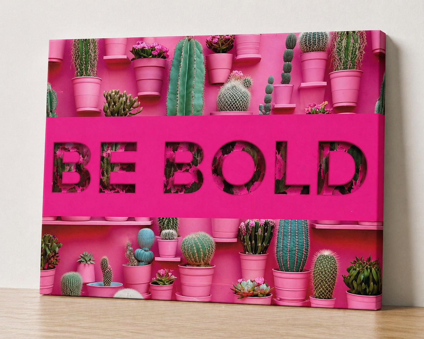 “Be Bold” Canvas & Metal Print – Vibrant Pink Cactus Wall Art | Modern Statement Decor
