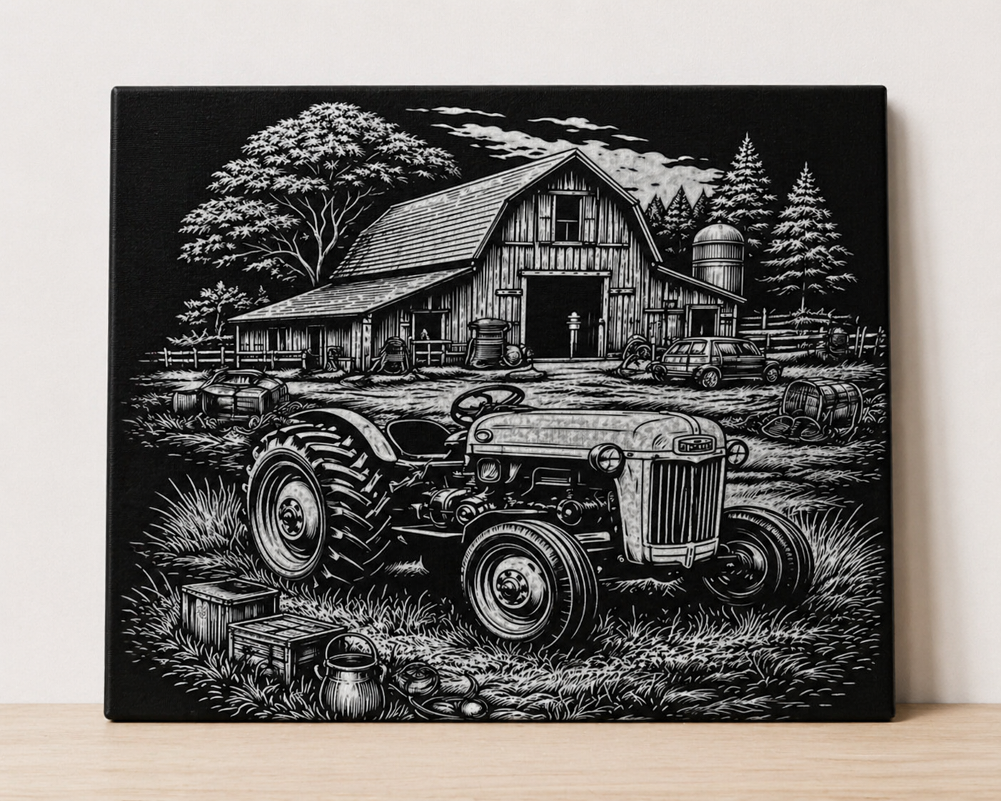 Vintage Farm Tractor Canvas & Metal Print – Rustic Barnyard Wall Art