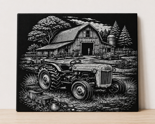 Vintage Farm Tractor Canvas & Metal Print – Rustic Barnyard Wall Art
