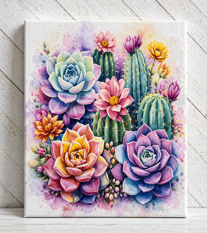 Vibrant Cactus Succulent Wall Art – Canvas or Metal Print – Colorful Desert Floral Boho Decor