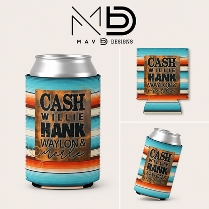 Cash Willie Hank Waylon Merle | 12 oz Can Koozie