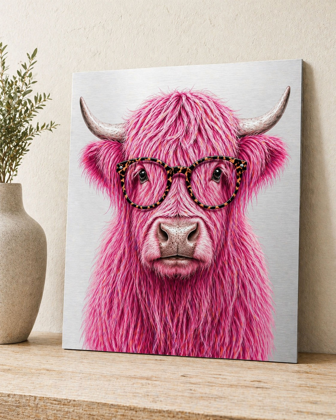 Pink Highland Cow Canvas & Metal Print – Chic Rustic Farmhouse Wall Art