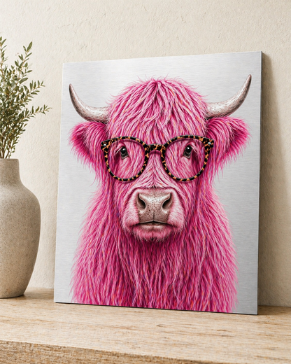 Pink Highland Cow Canvas & Metal Print – Chic Rustic Farmhouse Wall Art