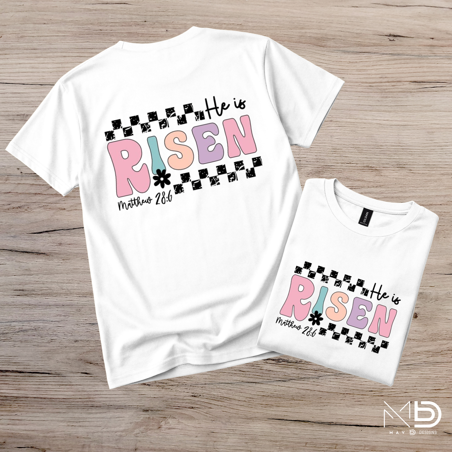 He Is Risen Checkered Tee