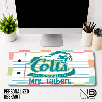 Personalized Deskmat | Carmel Elementary Colts | Custom School Designs | Pastel Checkered {MULTIPLE OPTIONS}