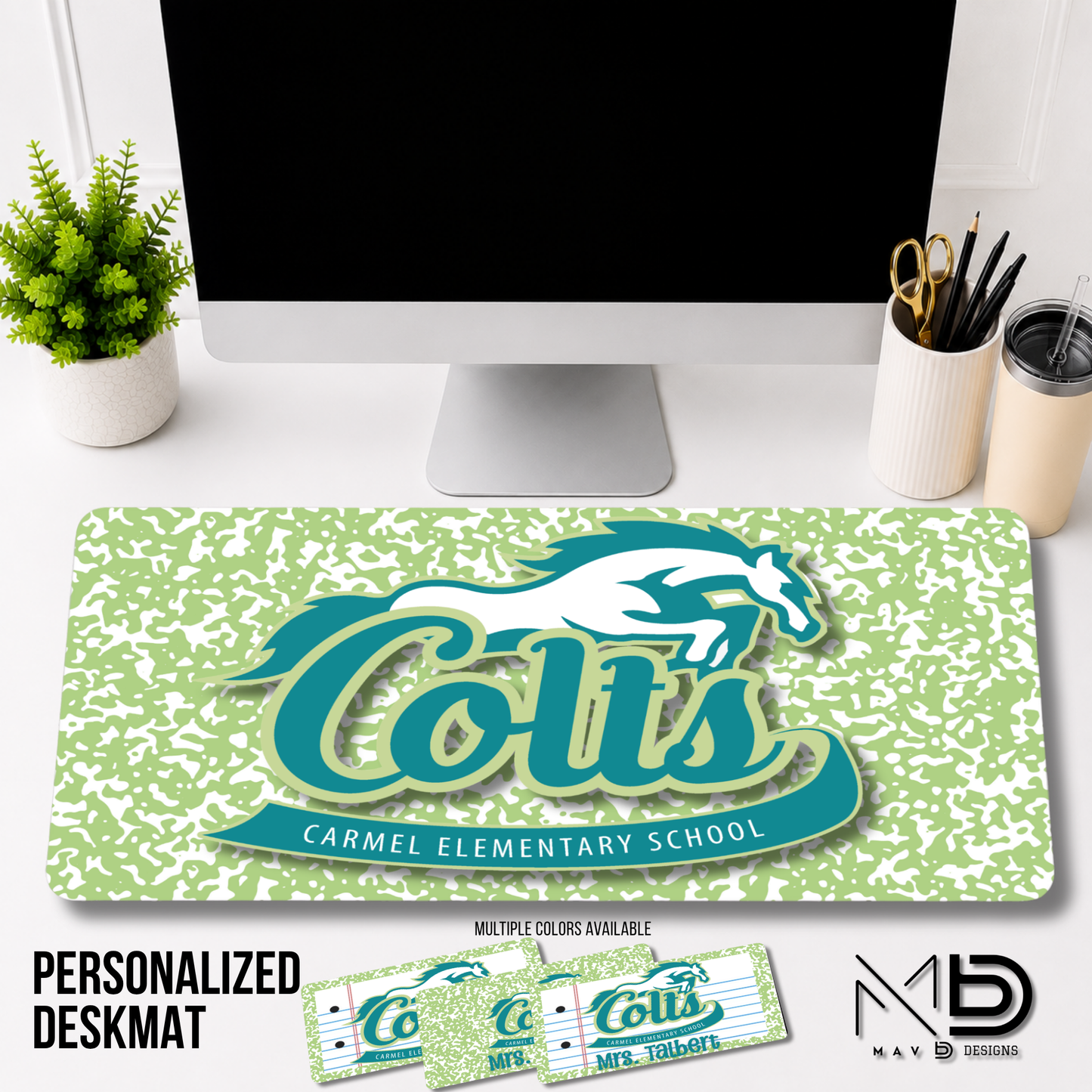 Personalized Deskmat | Carmel Elementary Colts | Custom School Designs | Green Composition {MULTIPLE OPTIONS}