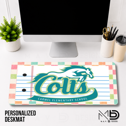Personalized Deskmat | Carmel Elementary Colts | Custom School Designs | Pastel Checkered {MULTIPLE OPTIONS}