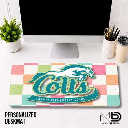 Personalized Deskmat | Carmel Elementary Colts | Custom School Designs | Pastel Checkered {MULTIPLE OPTIONS}