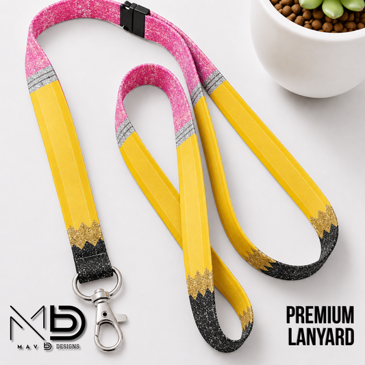 Pencil-Themed Sublimation Lanyard – Personalized Teacher Lanyard