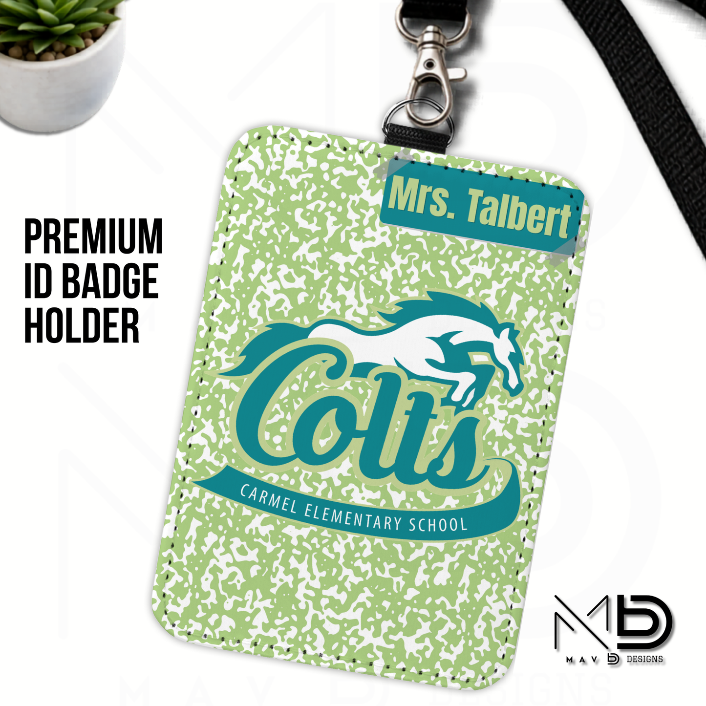 Personalized ID Badge Holder | Carmel Elementary Colts | Green Composition {MULTIPLE OPTIONS}