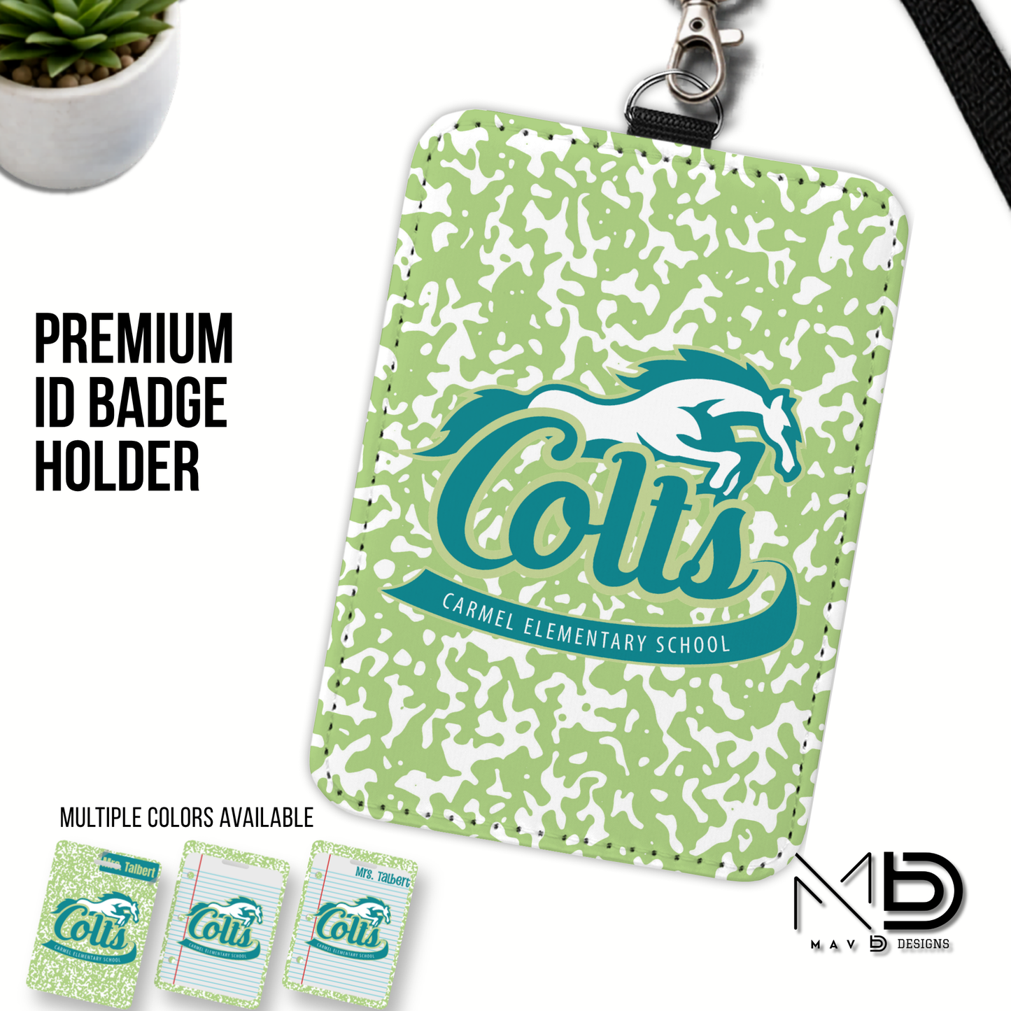 Personalized ID Badge Holder | Carmel Elementary Colts | Green Composition {MULTIPLE OPTIONS}