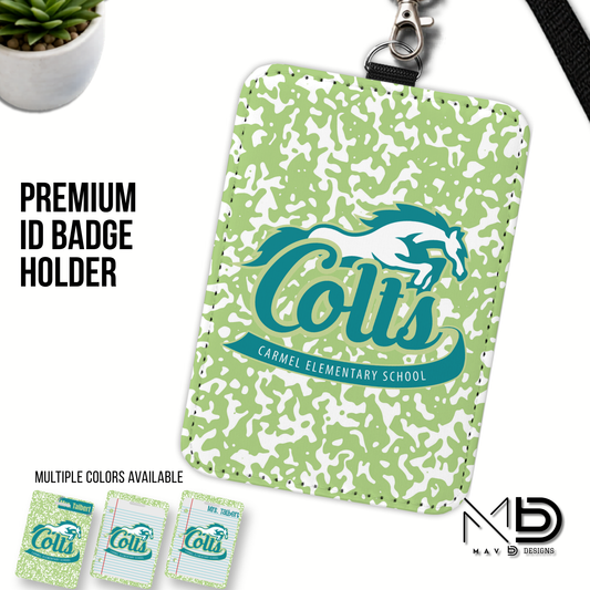 Personalized ID Badge Holder | Carmel Elementary Colts | Green Composition {MULTIPLE OPTIONS}
