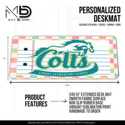 Personalized Deskmat | Carmel Elementary Colts | Custom School Designs | Pastel Checkered {MULTIPLE OPTIONS}