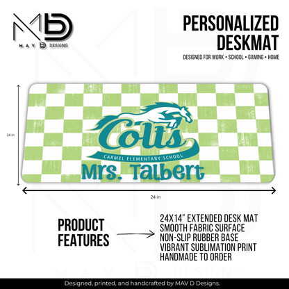 Personalized Deskmat | Carmel Elementary Colts | Custom School Designs | Distressed Checkered {MULTIPLE OPTIONS}