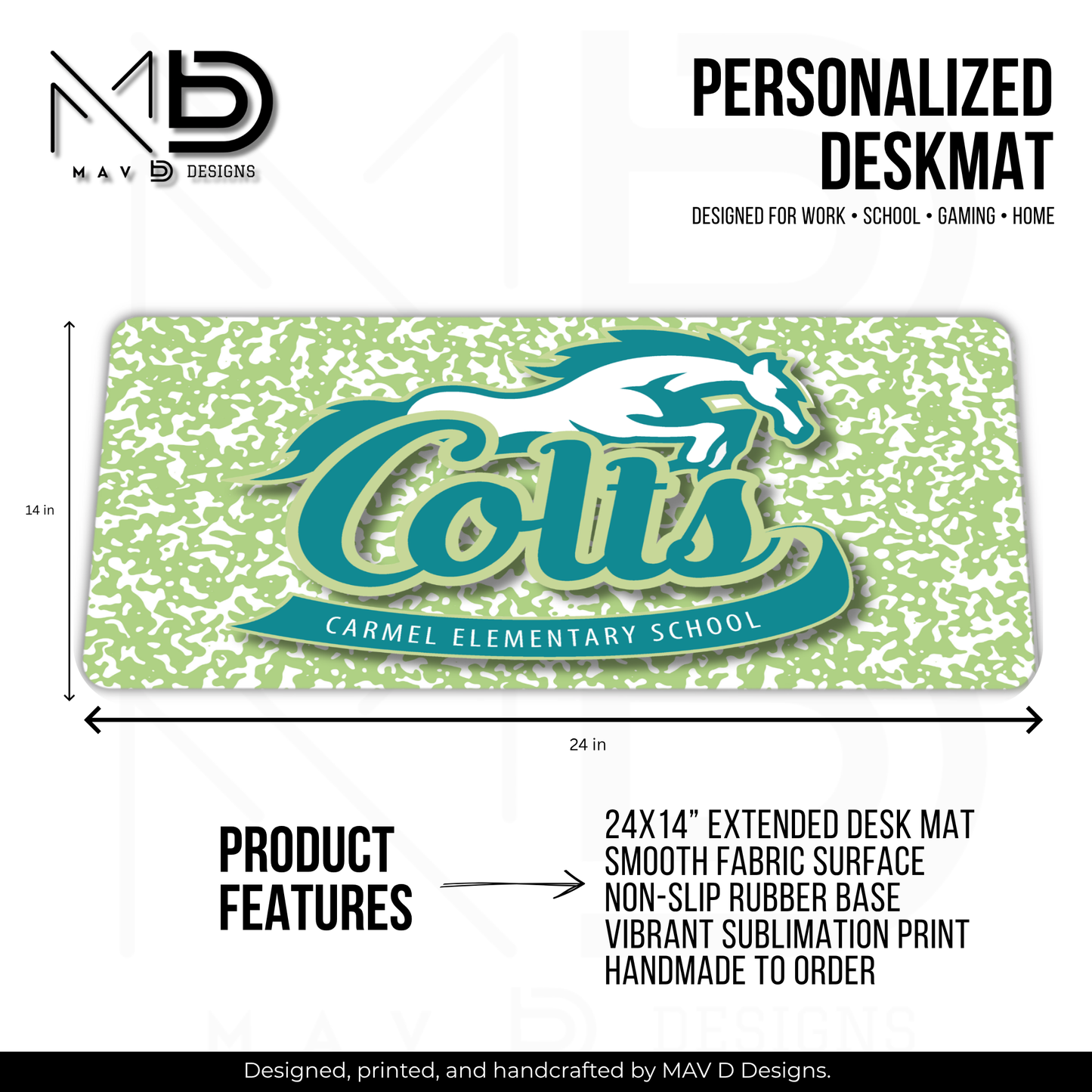Personalized Deskmat | Carmel Elementary Colts | Custom School Designs | Green Composition {MULTIPLE OPTIONS}
