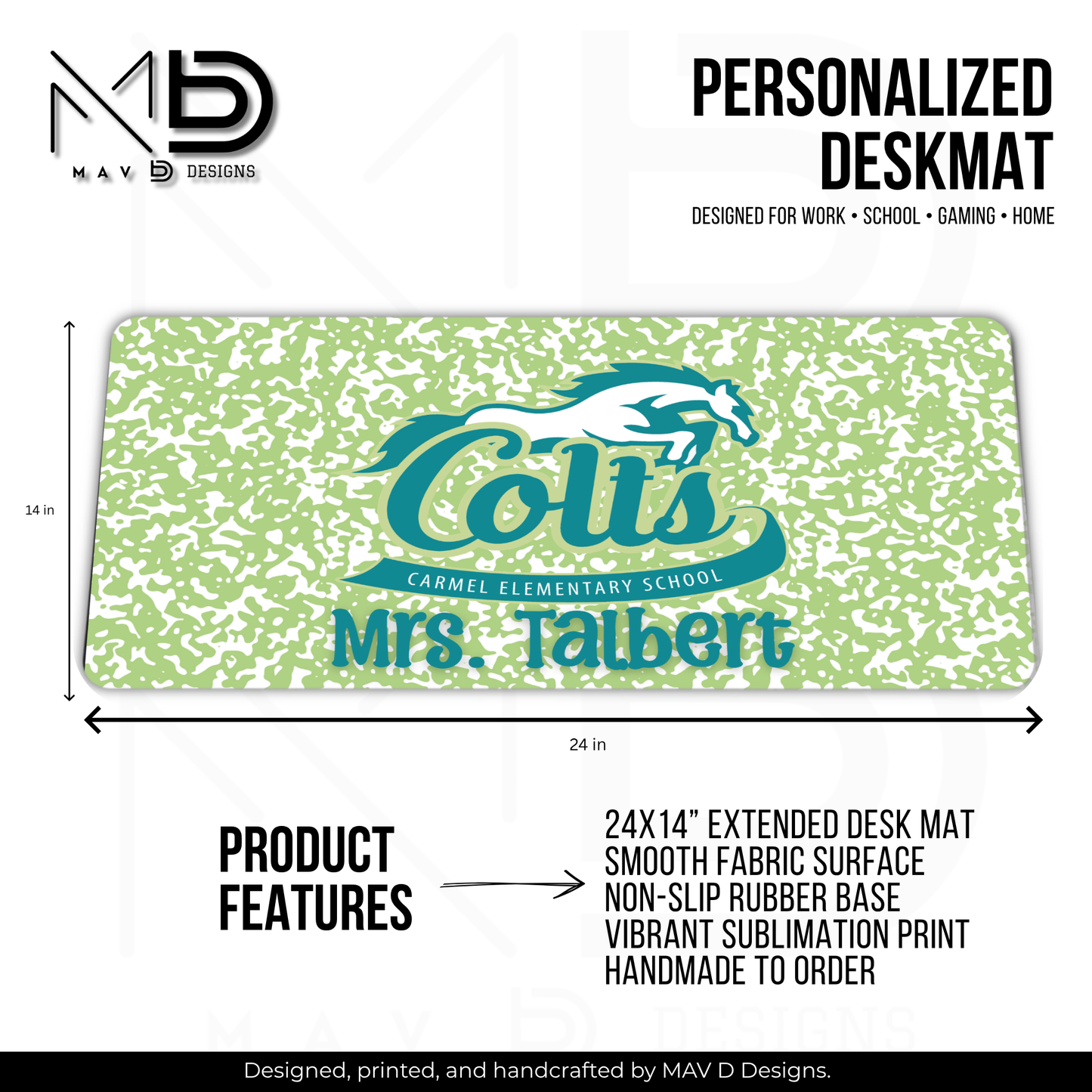 Personalized Deskmat | Carmel Elementary Colts | Custom School Designs | Green Composition {MULTIPLE OPTIONS}