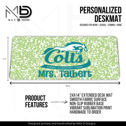 Personalized Deskmat | Carmel Elementary Colts | Custom School Designs | Green Composition {MULTIPLE OPTIONS}