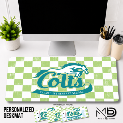 Personalized Deskmat | Carmel Elementary Colts | Custom School Designs | Distressed Checkered {MULTIPLE OPTIONS}