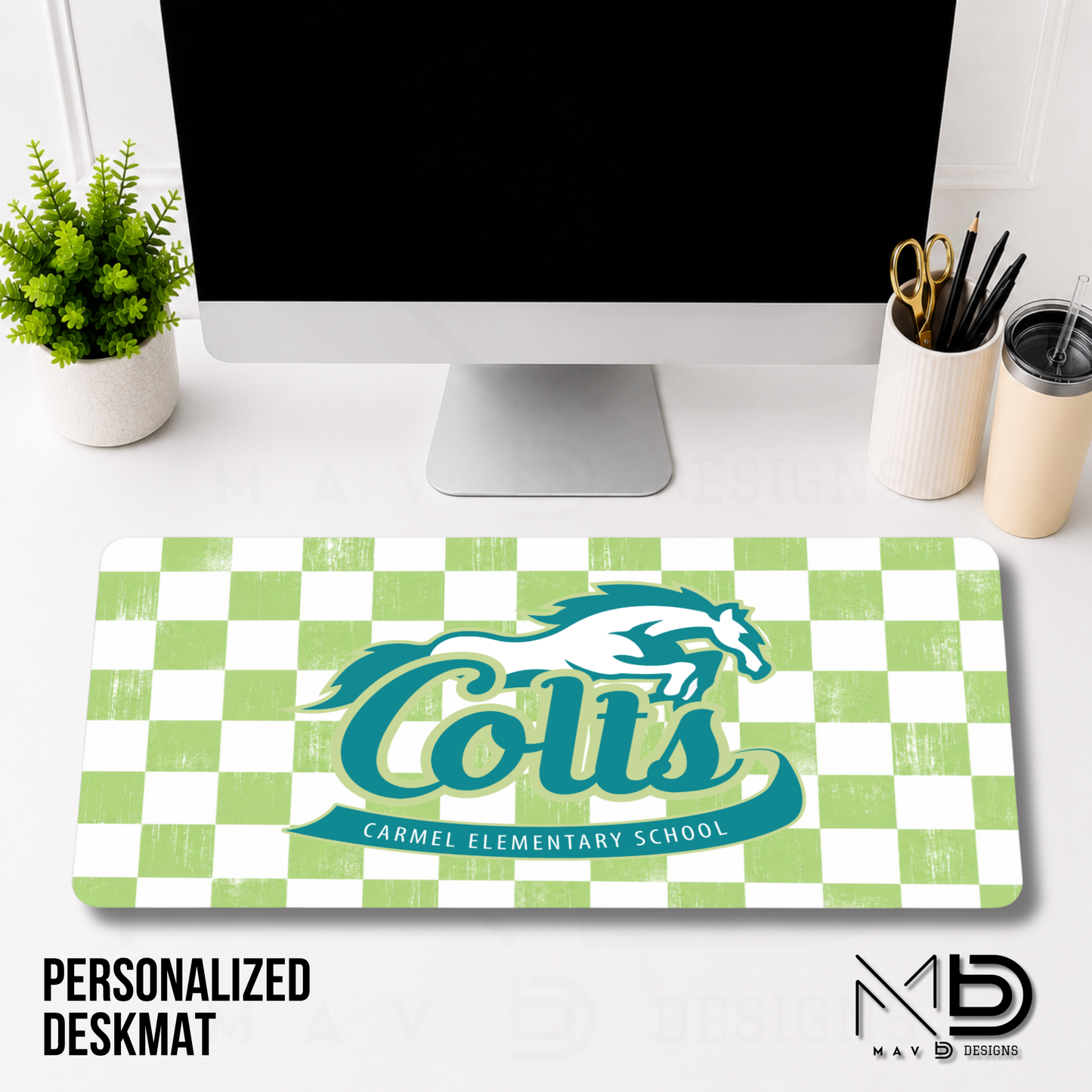 Personalized Deskmat | Carmel Elementary Colts | Custom School Designs | Distressed Checkered {MULTIPLE OPTIONS}