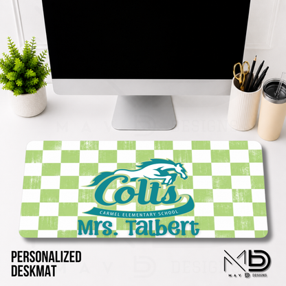 Personalized Deskmat | Carmel Elementary Colts | Custom School Designs | Distressed Checkered {MULTIPLE OPTIONS}