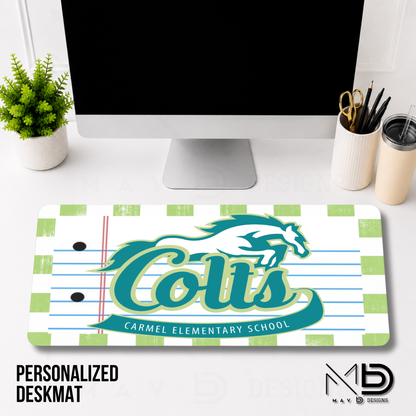 Personalized Deskmat | Carmel Elementary Colts | Custom School Designs | Distressed Checkered {MULTIPLE OPTIONS}
