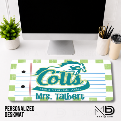 Personalized Deskmat | Carmel Elementary Colts | Custom School Designs | Distressed Checkered {MULTIPLE OPTIONS}