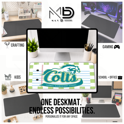 Personalized Deskmat | Carmel Elementary Colts | Custom School Designs | Distressed Checkered {MULTIPLE OPTIONS}