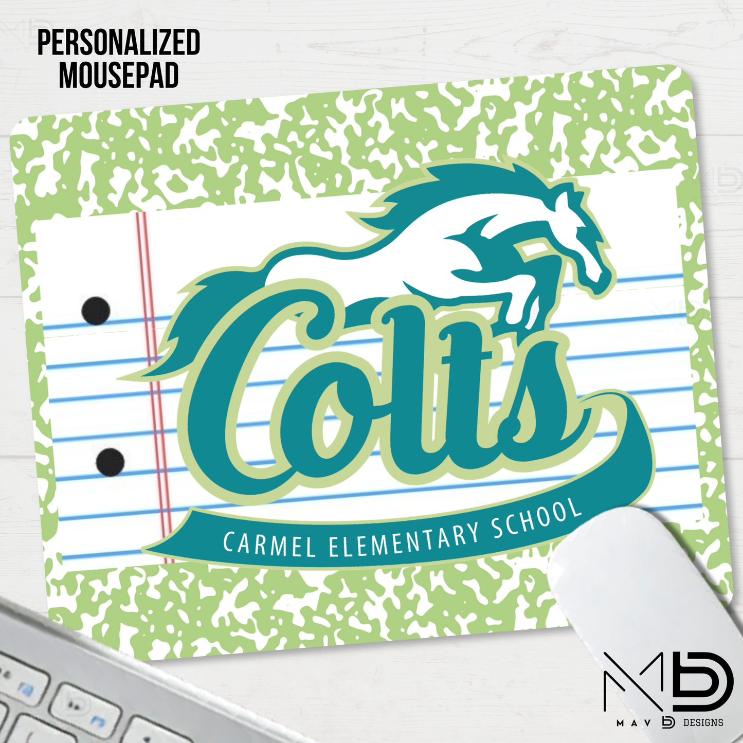 Personalized Mouse Pad | Carmel Elementary Colts | Green Composition {MULTIPLE OPTIONS}