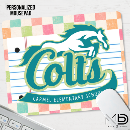 Personalized Mouse Pad | Carmel Elementary Colts | Pastel Checkered {MULTIPLE OPTIONS}