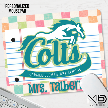 Personalized Mouse Pad | Carmel Elementary Colts | Pastel Checkered {MULTIPLE OPTIONS}