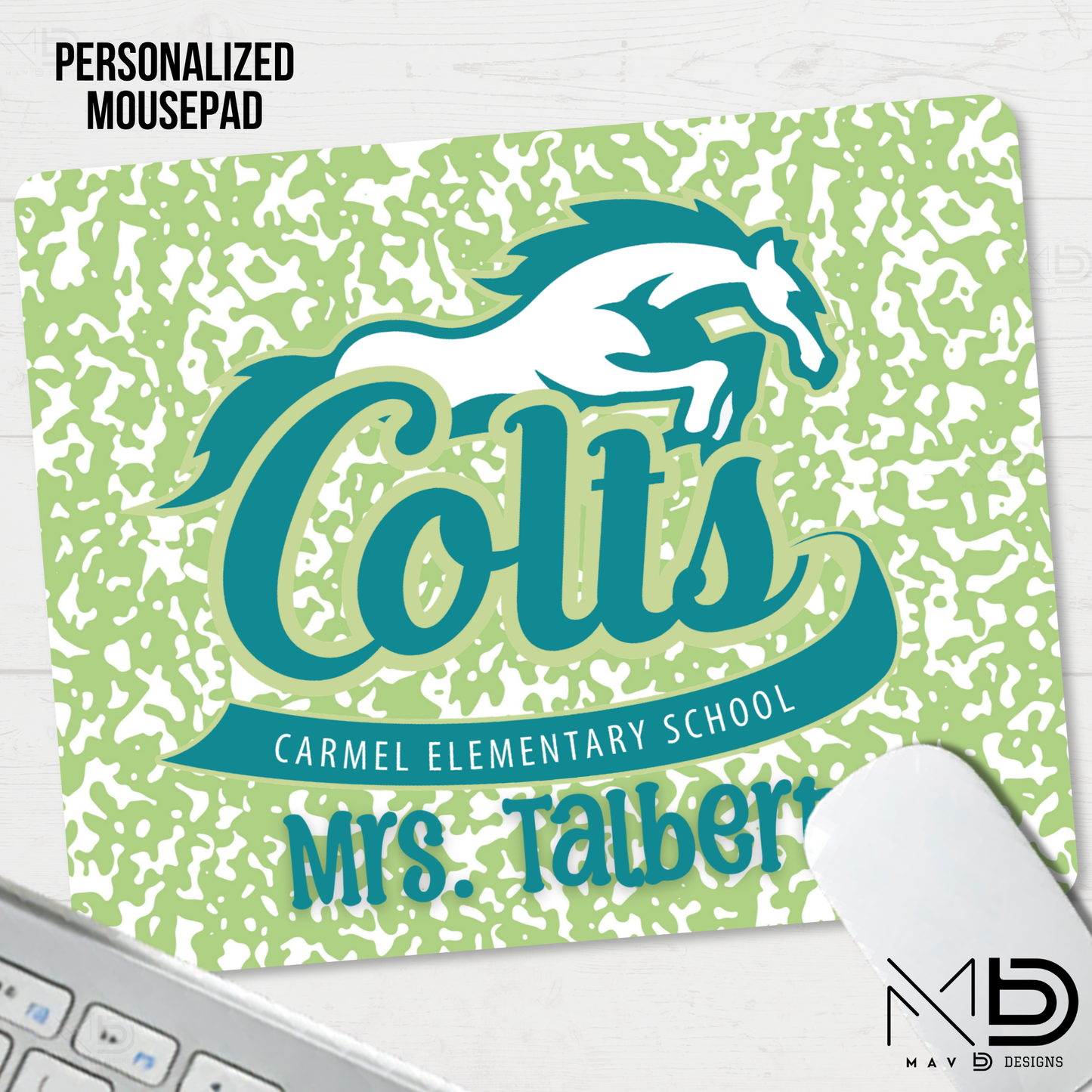 Personalized Mouse Pad | Carmel Elementary Colts | Green Composition {MULTIPLE OPTIONS}