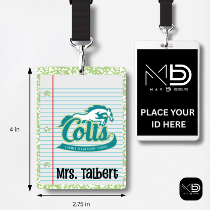 Personalized Teacher ID Badge Holder - Carmel Elementary Colts