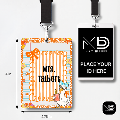 Personalized Teacher ID Badge Holder - Composition Stripes and Goose