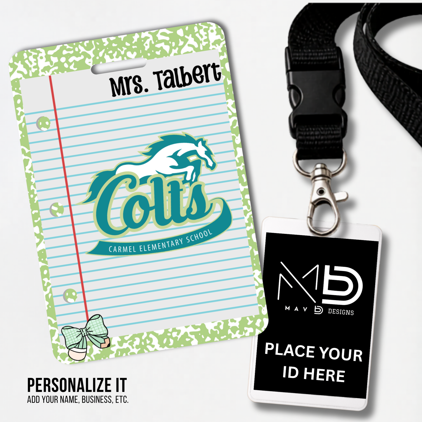 Personalized Teacher ID Badge Holder - Carmel Elementary Colts