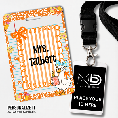 Personalized Teacher ID Badge Holder - Composition Stripes and Goose