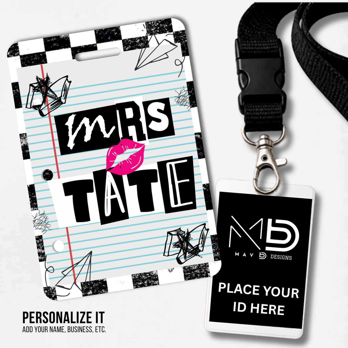 Personalized Teacher ID Badge Holder - Checkered Mean Girls Teacher